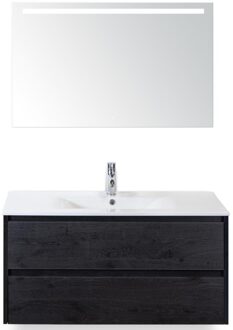 Dante Badmeubelset 100 cm - Black Oak - Keramische Wastafel Wit Enjoy met Sence Spiegel