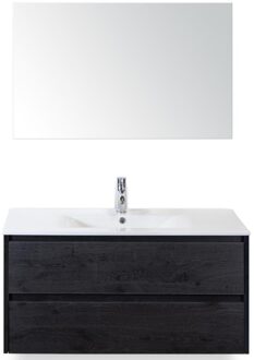 Dante Badmeubelset 100 cm - Black Oak - Keramische Wastafel Wit Enjoy met Spiegel