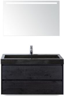 Dante Badmeubelset 100 cm - Black Oak - Wastafel Hardsteen Wit Lucca met Sence Spiegel