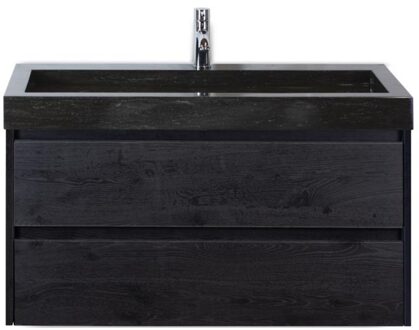 Dante Badmeubelset 100 cm - Black Oak - Wastafel Hardsteen Wit Lucca