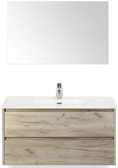 Dante Badmeubelset 100 cm - Craft Oak - Keramische Wastafel Wit Cover met Spiegel