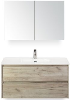 Dante Badmeubelset 100 cm - Craft Oak - Keramische Wastafel Wit Cover met Spiegelkast