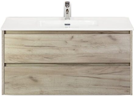 Dante Badmeubelset 100 cm - Craft Oak - Keramische Wastafel Wit Cover