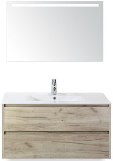 Dante Badmeubelset 100 cm - Craft Oak - Keramische Wastafel Wit Enjoy met Sence Spiegel