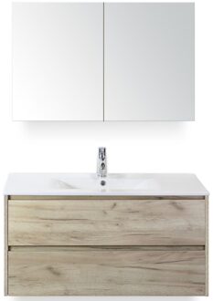 Dante Badmeubelset 100 cm - Craft Oak - Keramische Wastafel Wit Enjoy met Spiegelkast