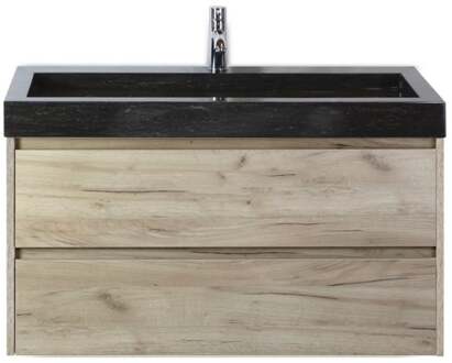 Dante Badmeubelset 100 cm - Craft Oak - Wastafel Hardsteen Wit Lucca