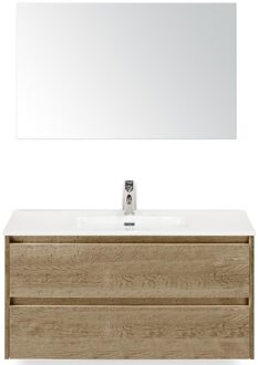Dante Badmeubelset 100 cm - Natuur Eiken - Keramische Wastafel Wit Cover met Spiegel