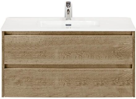 Dante Badmeubelset 100 cm - Natuur Eiken - Keramische Wastafel Wit Cover
