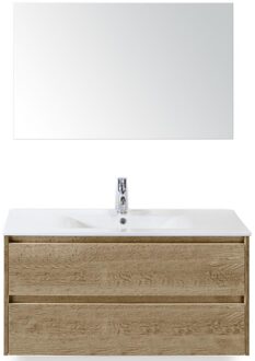Dante Badmeubelset 100 cm - Natuur Eiken - Keramische Wastafel Wit Enjoy met Spiegel