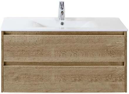 Dante Badmeubelset 100 cm - Natuur Eiken - Keramische Wastafel Wit Enjoy