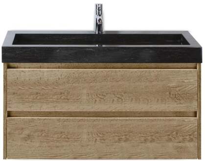 Dante Badmeubelset 100 cm - Natuur Eiken - Wastafel Hardsteen Wit Lucca