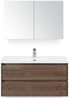Dante Badmeubelset 100 cm - Tabacco - Keramische Wastafel Wit Cover met Spiegelkast