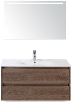 Dante Badmeubelset 100 cm - Tabacco - Keramische Wastafel Wit Enjoy met Sence Spiegel