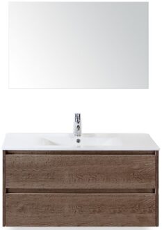 Dante Badmeubelset 100 cm - Tabacco - Keramische Wastafel Wit Enjoy met Spiegel