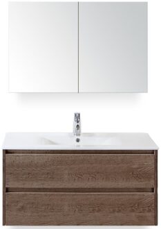 Dante Badmeubelset 100 cm - Tabacco - Keramische Wastafel Wit Enjoy met Spiegelkast