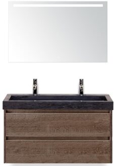Dante Badmeubelset 100 cm - Tabacco - Wastafel Hardsteen Wit Lucca 2 Kraangaten met Sence Spiegel