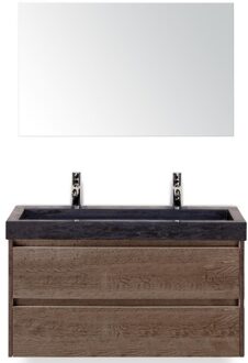Dante Badmeubelset 100 cm - Tabacco - Wastafel Hardsteen Wit Lucca 2 Kraangaten met Spiegel