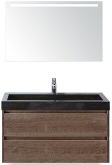 Dante Badmeubelset 100 cm - Tabacco - Wastafel Hardsteen Wit Lucca met Sence Spiegel