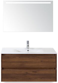 Dante Badmeubelset 100 cm - Walnoot - Keramische Wastafel Wit Enjoy met Sence Spiegel