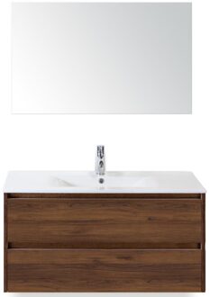 Dante Badmeubelset 100 cm - Walnoot - Keramische Wastafel Wit Enjoy met Spiegel