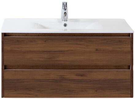 Dante Badmeubelset 100 cm - Walnoot - Keramische Wastafel Wit Enjoy