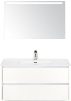 Dante Badmeubelset 100 cm - Wit Hoogglans - Keramische Wastafel Wit Cover met Sence Spiegel
