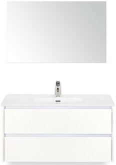 Dante Badmeubelset 100 cm - Wit Hoogglans - Keramische Wastafel Wit Cover met Spiegel