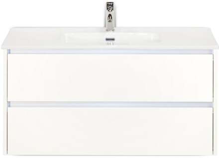 Dante Badmeubelset 100 cm - Wit Hoogglans - Keramische Wastafel Wit Cover