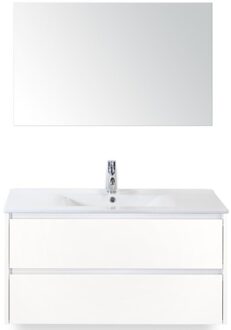 Dante Badmeubelset 100 cm - Wit Hoogglans - Keramische Wastafel Wit Enjoy met Spiegel