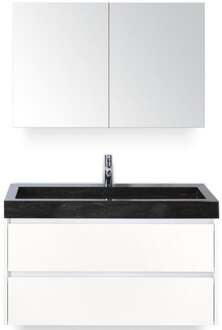 Dante Badmeubelset 100 cm - Wit Hoogglans - Wastafel Hardsteen Wit Lucca met Spiegelkast