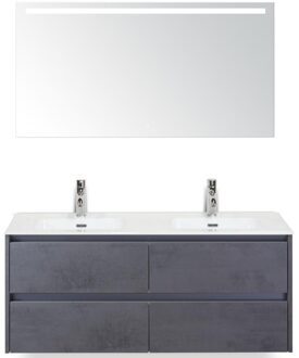 Dante Badmeubelset 120 cm - 4 Laden Beton Antrac - Keramische Wastafel Wit Cover met Sence Spiegel