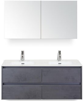 Dante Badmeubelset 120 cm - 4 Laden Beton Antrac - Keramische Wastafel Wit Cover met Spiegelkast