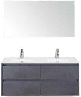 Dante Badmeubelset 120 cm - 4 Laden Beton Antraciet - Keramische Wastafel Wit Cover met Spiegel