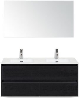 Dante Badmeubelset 120 cm - 4 Laden Black Oak - Keramische Wastafel Wit Cover met Spiegel