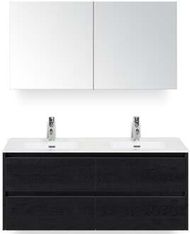 Dante Badmeubelset 120 cm - 4 Laden Black Oak - Keramische Wastafel Wit Cover met Spiegelkast