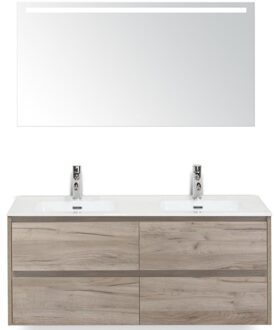 Dante Badmeubelset 120 cm - 4 Laden Craft Oak - Keramische Wastafel Wit Cover met Sence Spiegel