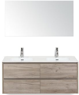 Dante Badmeubelset 120 cm - 4 Laden Craft Oak - Keramische Wastafel Wit Cover met Spiegel