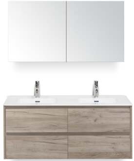 Dante Badmeubelset 120 cm - 4 Laden Craft Oak - Keramische Wastafel Wit Cover met Spiegelkast