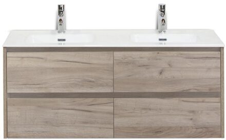 Dante Badmeubelset 120 cm - 4 Laden Craft Oak - Keramische Wastafel Wit Cover