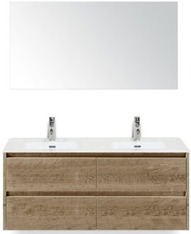 Dante Badmeubelset 120 cm - 4 Laden Natuur Eiken - Keramische Wastafel Wit Cover met Spiegel