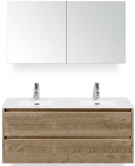 Dante Badmeubelset 120 cm - 4 Laden Natuur Eiken - Keramische Wastafel Wit Cover met Spiegelkast