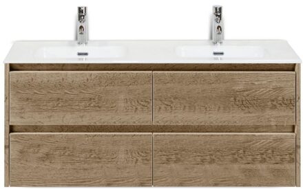 Dante Badmeubelset 120 cm - 4 Laden Natuur Eiken - Keramische Wastafel Wit Cover
