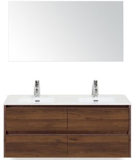 Dante Badmeubelset 120 cm - 4 Laden Walnoot - Keramische Wastafel Wit Cover met Spiegel