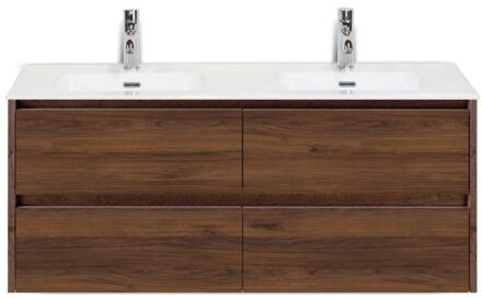 Dante Badmeubelset 120 cm - 4 Laden Walnoot - Keramische Wastafel Wit Cover