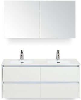 Dante Badmeubelset 120 cm - 4 Laden Wit Hoogglans - Keramische Wastafel Wit Cover met Spiegelkast