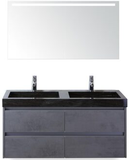 Dante Badmeubelset 120 cm - Beton Antrac - Wastafel Hardsteen Wit Lucca Dubbel met Sence Spiegel