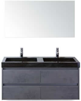 Dante Badmeubelset 120 cm - Beton Antrac - Wastafel Hardsteen Wit Lucca Dubbel met Spiegel
