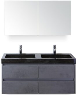 Dante Badmeubelset 120 cm - Beton Antrac - Wastafel Hardsteen Wit Lucca Dubbel met Spiegelkast