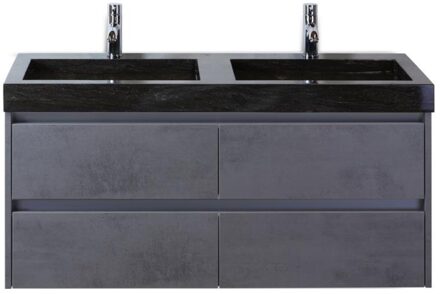 Dante Badmeubelset 120 cm - Beton Antraciet - Wastafel Hardsteen Wit Lucca Dubbel