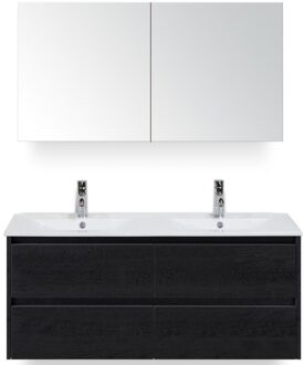 Dante Badmeubelset 120 cm - Black Oak - Keramische Wastafel Wit Enjoy met Spiegelkast